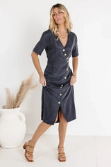 Bhar Midi Wrap Dress in Navy