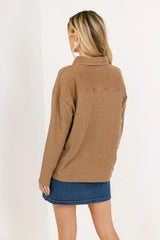 Isabelle Waffle Knit Henley Top in Mocha