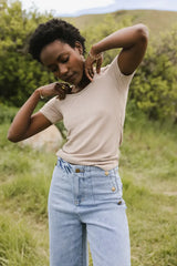 Aybree Ribbed Tee in Taupe