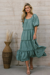 Corinne Tiered Maxi Dress in Blue