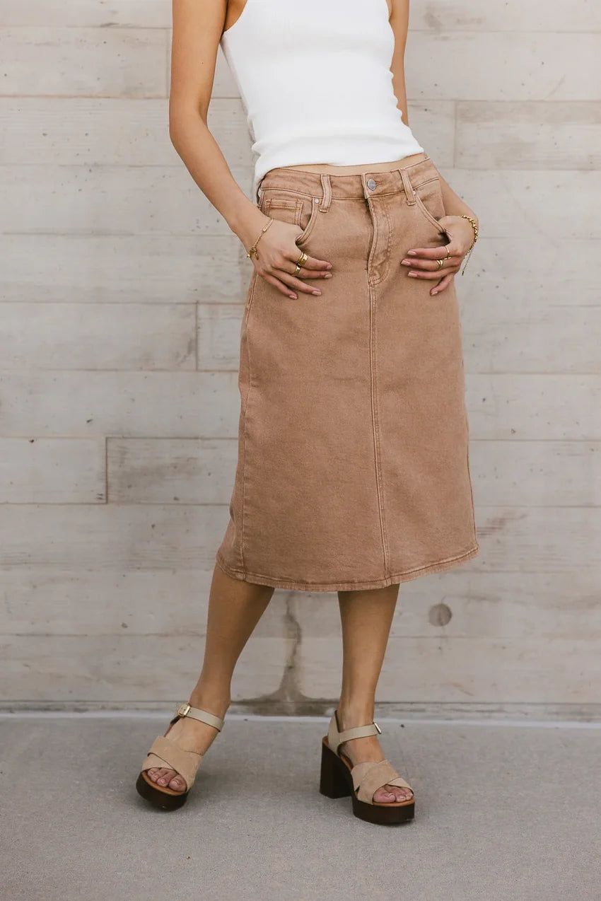 Jordan Denim Skirt in Tan