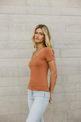 Scoop Neck Tee in Rust