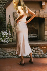 Lovinia Satin Midi Skirt in Champagne