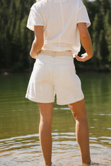 Alex Colorblock Denim Shorts in Cream