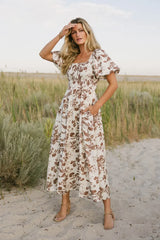 Dorothea Floral Midi Dress in Mocha