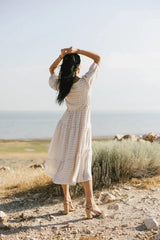 Melina Plaid Midi Dress in Taupe