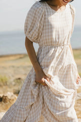 Melina Plaid Midi Dress in Taupe