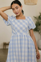 Jenna Gingham Maxi Dress in Blue