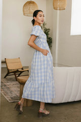 Jenna Gingham Maxi Dress in Blue