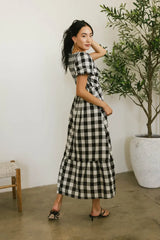 Jenna Gingham Maxi Dress in Black