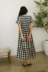 Jenna Gingham Maxi Dress in Black