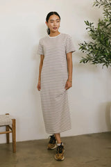 Hudson Striped T-Shirt Dress in Cream