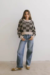 Cielo Checkered Sweater in Taupe