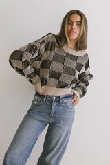 Cielo Checkered Sweater in Taupe
