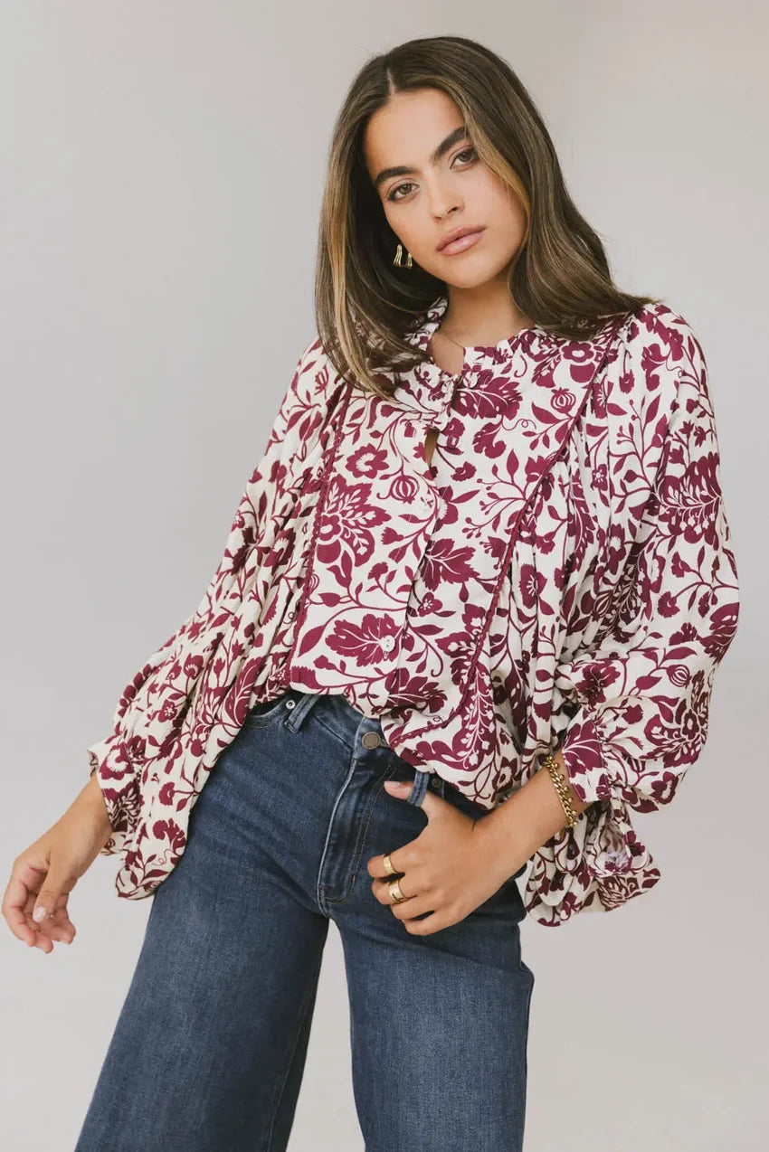 Nona Dolman Sleeve Blouse in Burgundy