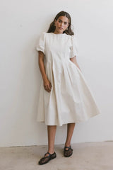 Eliana Pleated Midi Dress in Cream