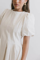 Eliana Pleated Midi Dress in Cream