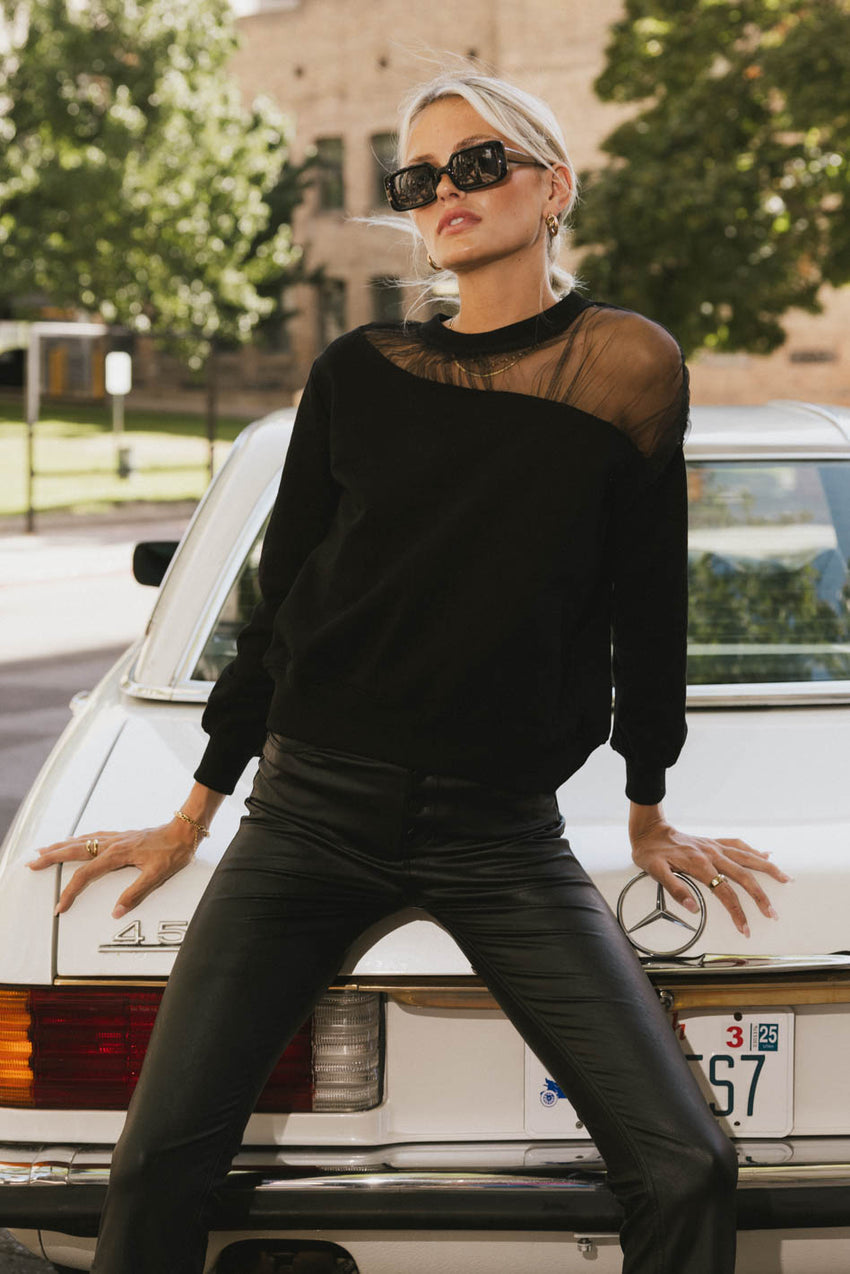 Sandry Tulle Crewneck in Black