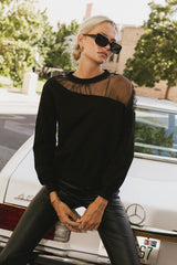 Sandry Tulle Crewneck in Black