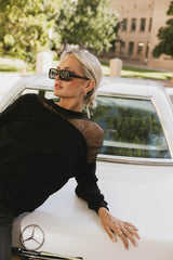 Sandry Tulle Crewneck in Black