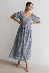 Devon Eyelet Lace Maxi Dress in Blue