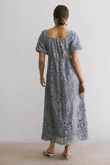 Devon Eyelet Lace Maxi Dress in Blue