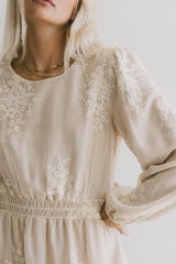 Andee Embroidered Midi Dress in Champagne