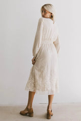 Andee Embroidered Midi Dress in Champagne