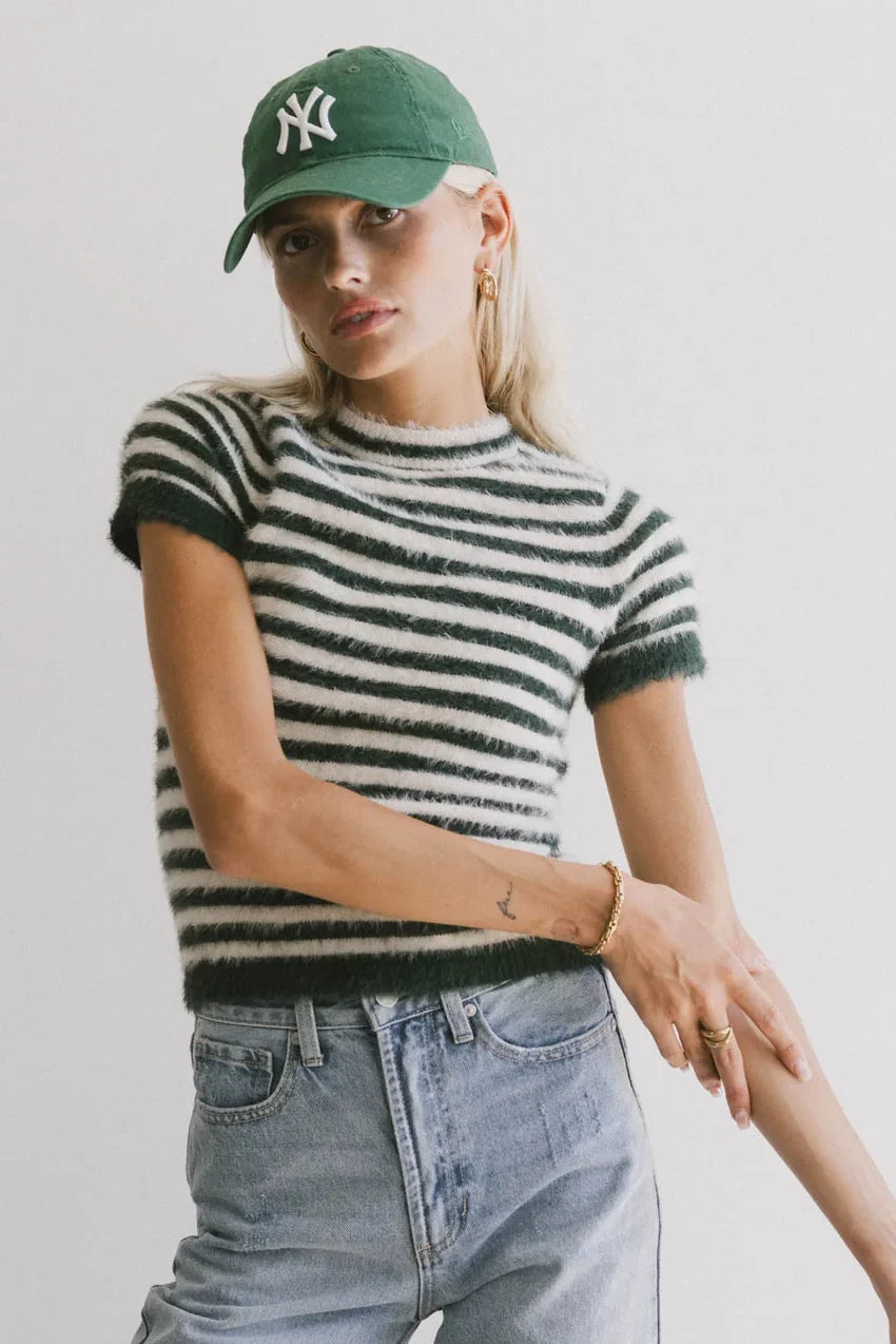 Wrenna Fuzzy Sweater Top in Hunter Green