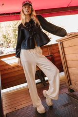Maggie Peplum Tie Blouse in Dark Wash
