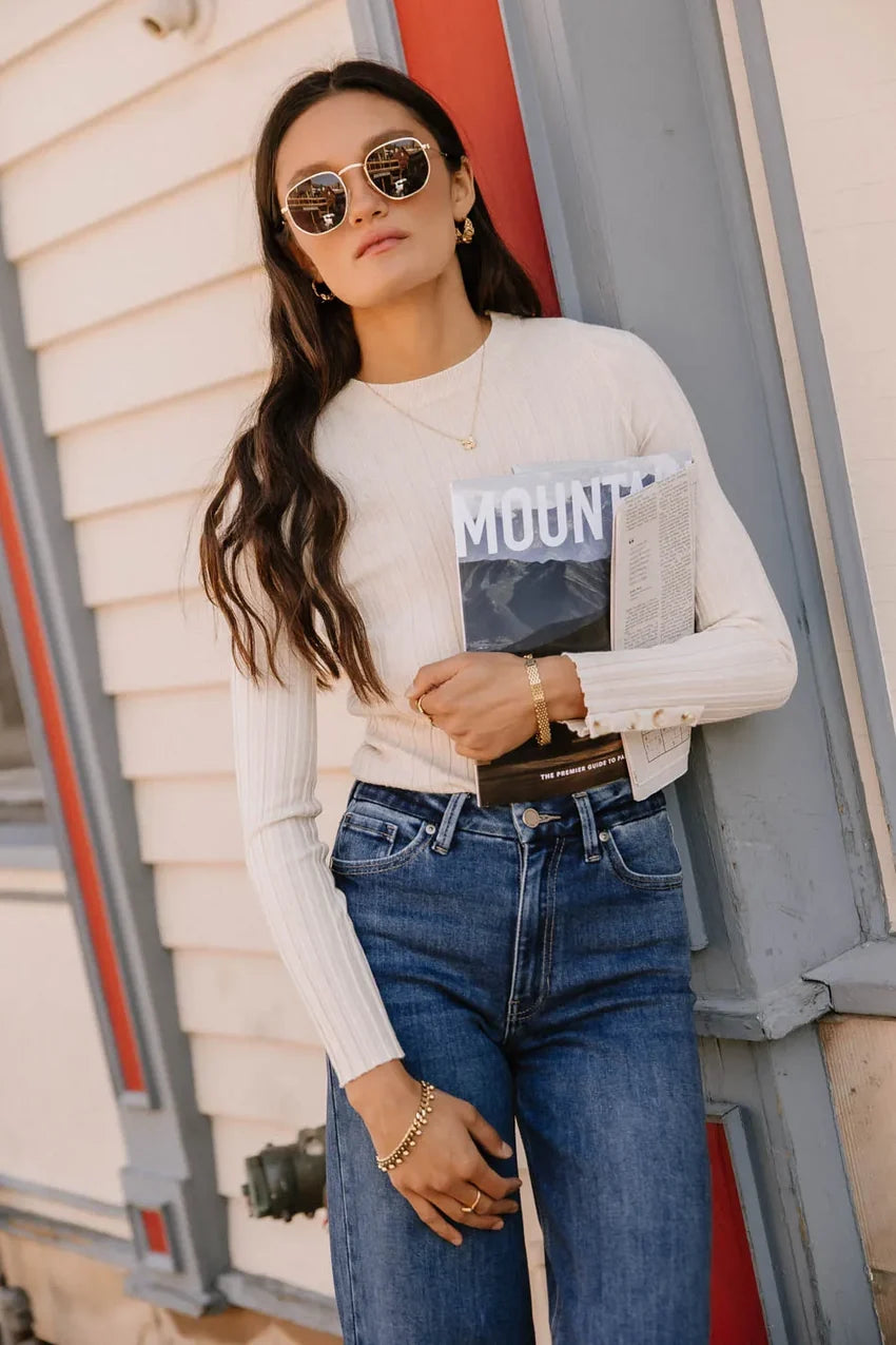 Lonnie Button Sleeve Sweater in Oatmeal