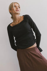 Cosette Ribbed Ruched Top in Charcoal