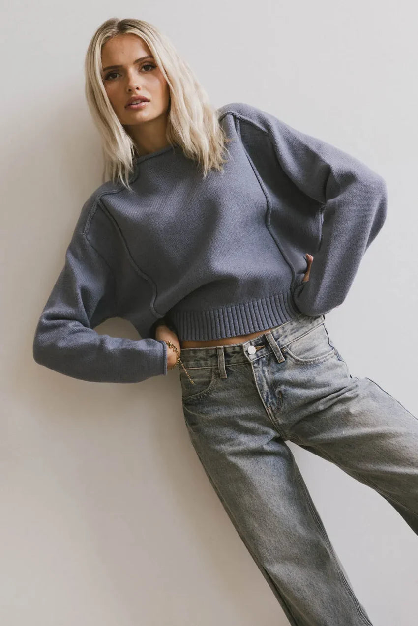 Leander Knit Sweater in Dark Blue