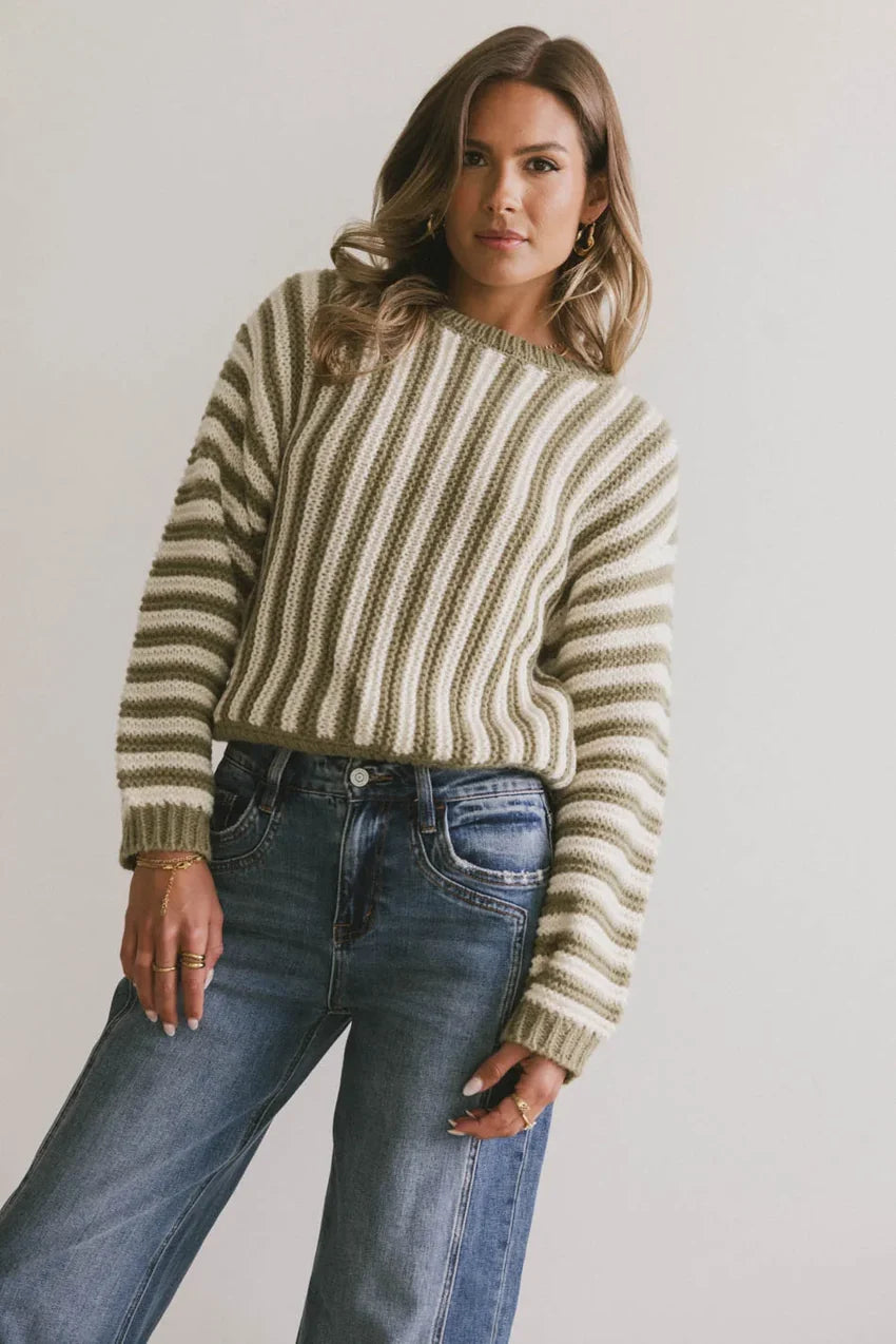 Baila Striped Sweater in Moss