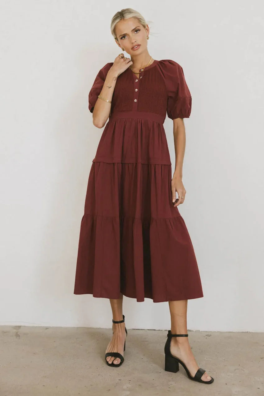 Leandra Midi Dress in Burgundy