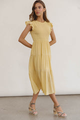 Cara Smocked Midi Dress in Yellow