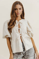 Corey Peplum Top in Tan