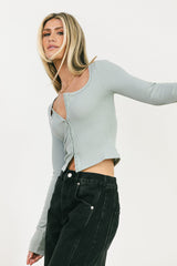 Abigail Waffle Knit Top in Baby Blue