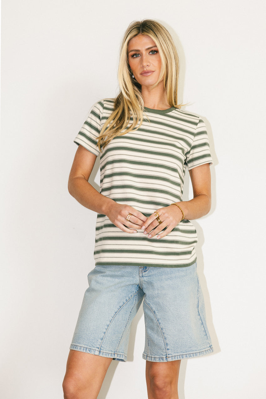 Kelly Striped Tee in Jade