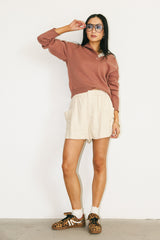 Meli Button Front Knit Sweater in Mauve