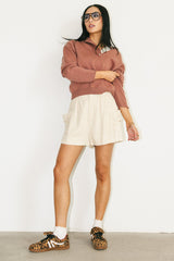 Meli Button Front Knit Sweater in Mauve
