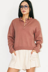 Meli Button Front Knit Sweater in Mauve