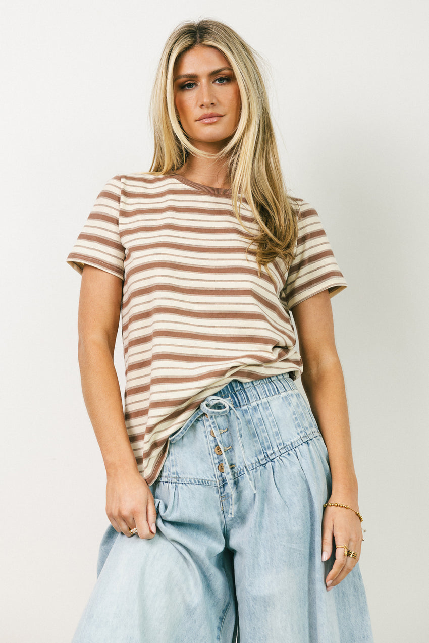 Kelly Striped Tee in Taupe