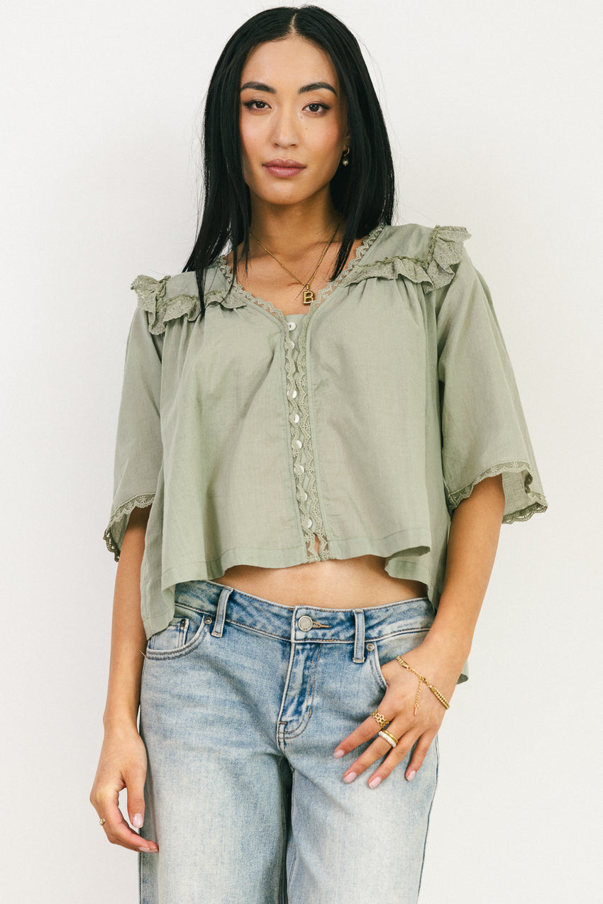 Potter Lace Blouse in Sage