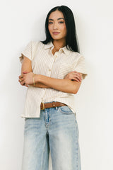 Markie Striped Button Up in Khaki