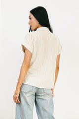 Markie Striped Button Up in Khaki