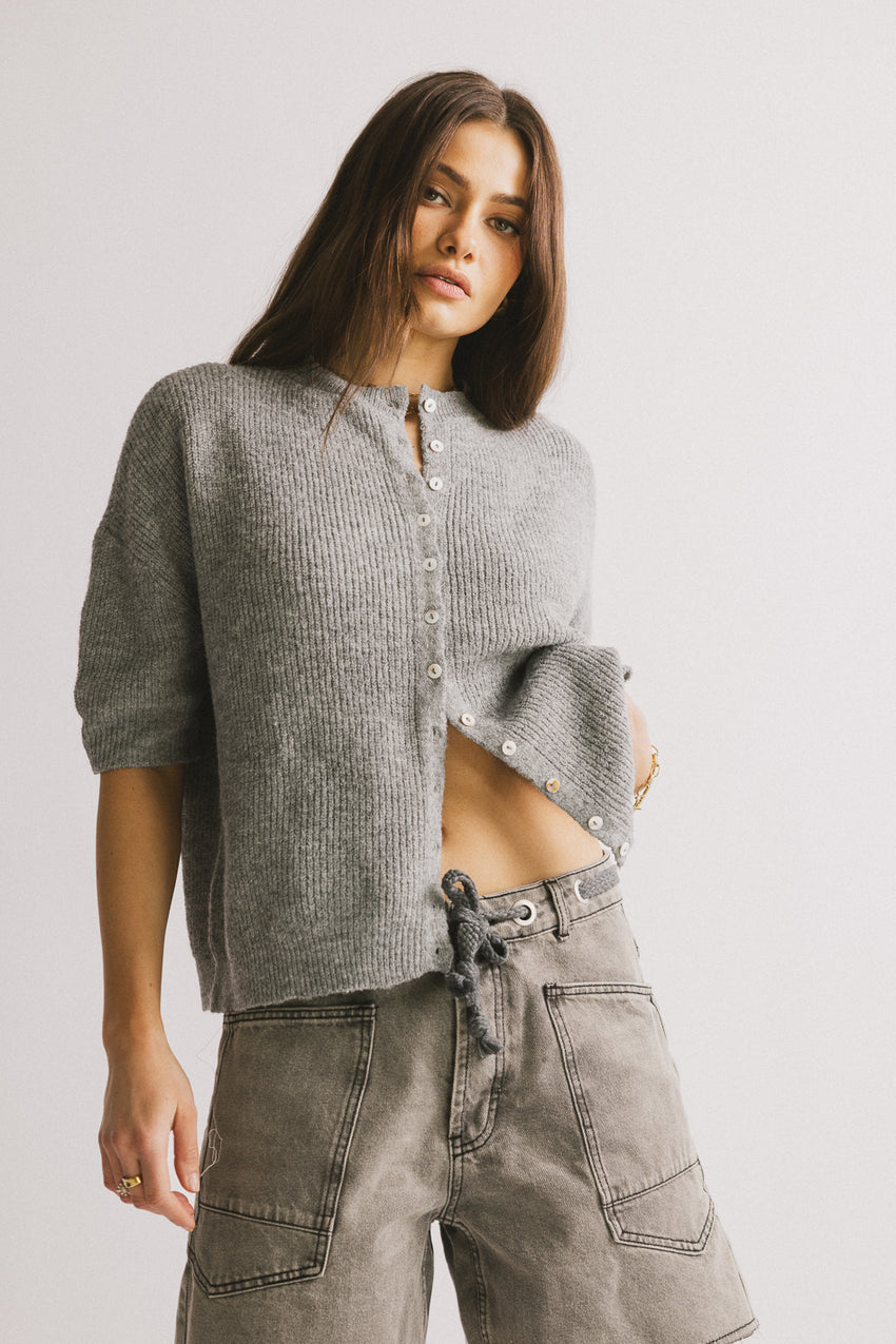 Leah Knit Cardigan in Heather Grey