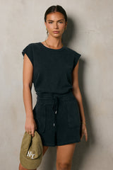 Remi Cutoff Romper in Black