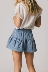 Harpa Tiered Mini Shorts in Denim