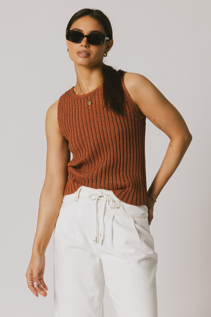 Riley Ribbed Top in Clay
